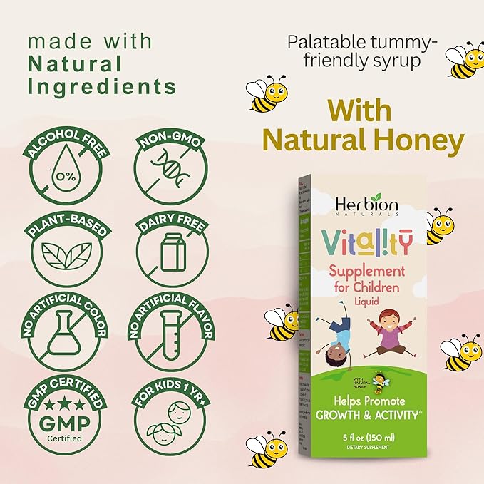 HERBION Naturals Vitality Supplement for Children, Promotes Growth and Appetite, Relieves Fatigue, Improves Mental & Physical Performance, for Kids 1 Year & Above, 5 Fl Oz (Pack of 2)