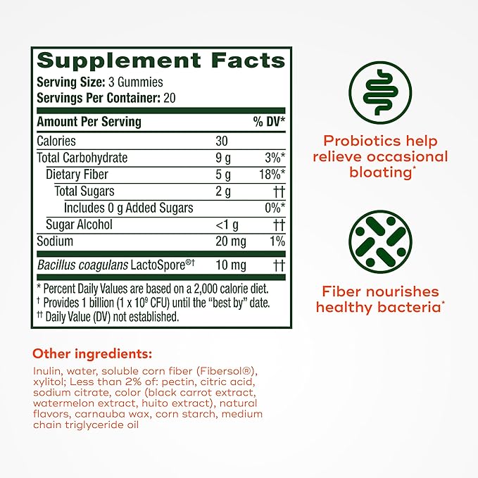 Align Probiotic, Probiotics + Fiber Gummies, Probiotics Help Relieve Occasional Bloating*, Fiber Helps Support a Healthy Digestive System*, #1 Doctor Recommended Probiotic Brand‡, 60 Gummies
