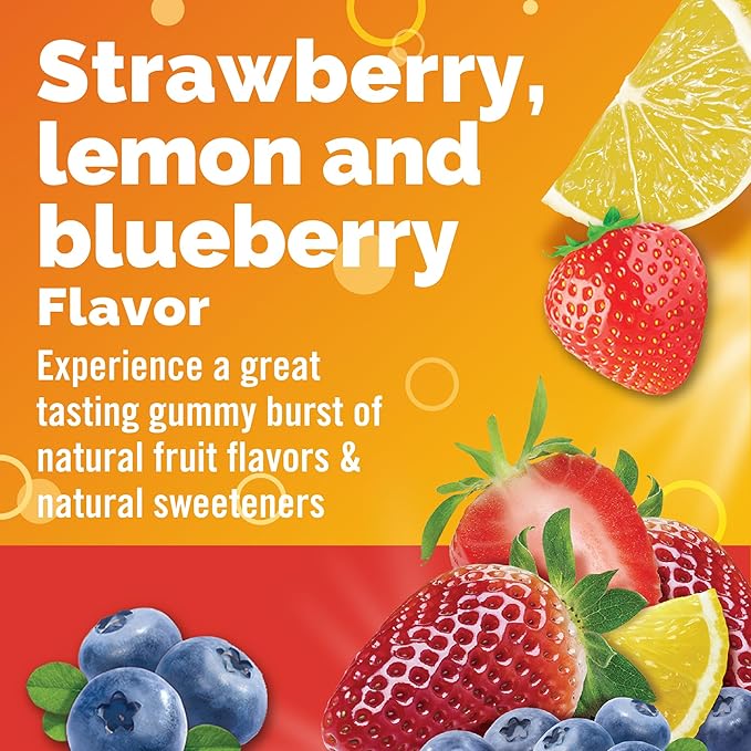 Emergen-C 750mg Vitamin C Gummies for Adults, Immune Support Gummies, Gluten Free, Strawberry, Lemon and Blueberry Flavors, Back to School Essentials - 45 Count
