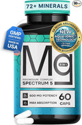 Spectrum 5 Magnesium | 5-in-1 Complex + 72 Trace Minerals for Enhanced Absorption | Irish Sea Sourced | 500mg per Serving | Made in USA, Third Party Tested, GMP Certified