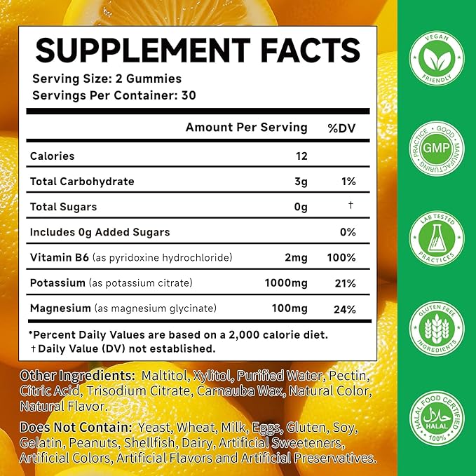 Potassium Citrate 1000mg Gummies, Potassium Supplement for Adults Women and Men, with Magnesium, Vitamin B6 Chewable Supplements, Support Electrolyte Balance, Muscular & Nerve Function, 60 Count