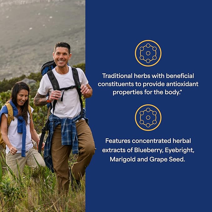 Puritan's Pride Premium Blueberry Eyebright Complex with Extracts of Marigold and Grapeseed, Dietary Supplement for Antioxidant Health, 120 Coated Caplets