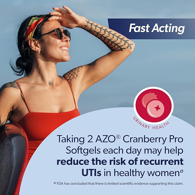 AZO Cranberry Pro Urinary Tract Health Supplement 600mg PACRAN, 1 Serving : More Than 1 Glass of Cranberry Juice, Sugar Free Cranberry Pills, Non-GMO 100 Softgels (Pack of 2)