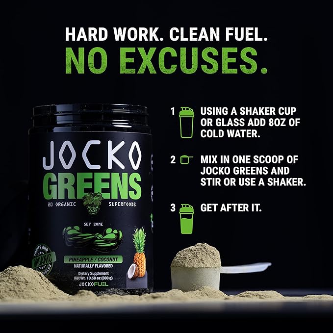 Jocko Fuel Greens Powder Bundle - Greens & Superfood Powder for Healthy Green Juice - Keto Friendly with Spirulina, Chlorella, Digestive Enzymes, & Probiotics - 60 Servings