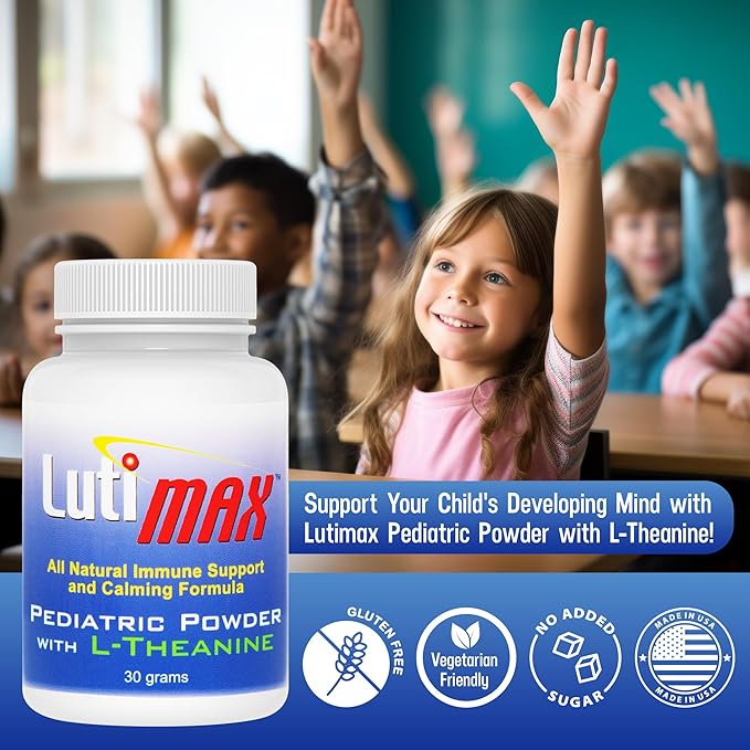 Lutimax Pediatric Powder Brain Supplement with Luteolin, Rutin & LTheanine - Kids Memory, Focus, Muscle & Immune Support Brain Supplement - Nootropic Antioxidants for Brain Health Support 100 Serving