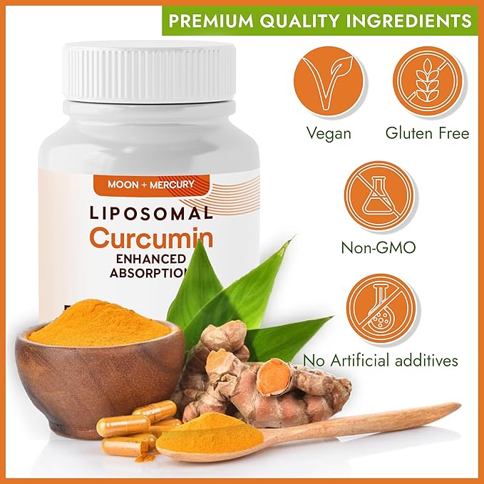 Liposomal Turmeric Curcumin Supplement - High Absorption Capsules for Immune & Joint Support - Non-GMO, No Fillers, No Additives, No Black Pepper - 500mg Per Serving - 60 Capsules