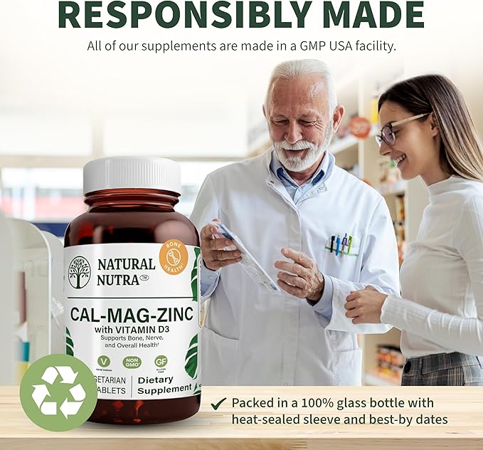 Natural Nutra Calcium Magnesium Zinc with Vitamin D3 - CMZ Supplement | Bone Strength, Immune Support, Muscle & Nerve Health - Cal-Mag Zinc Supplement - Digestion Support - 100 Tablets (Pack of 3)
