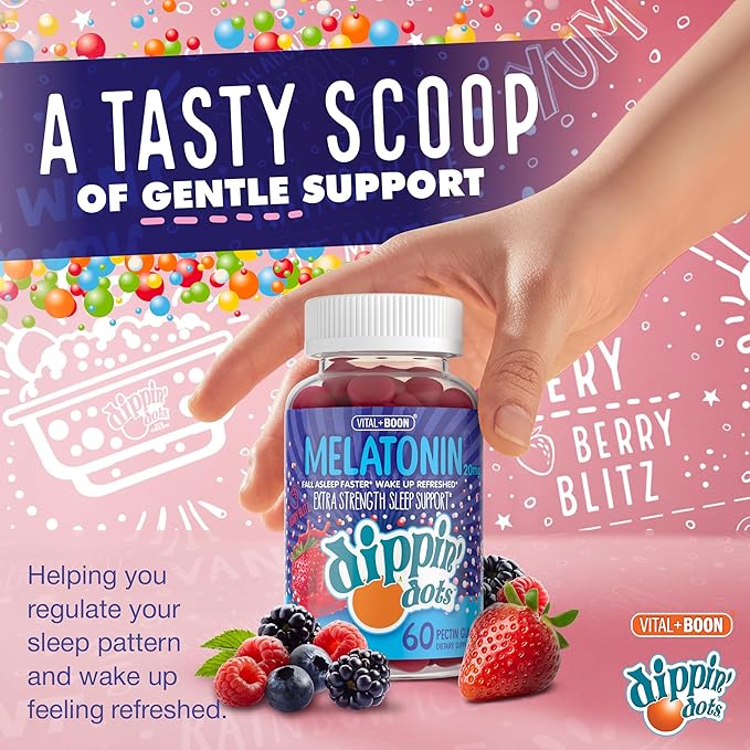Dippin' Dots Extra Strength Melatonin 20mg Gummies for Adults - Melatonin Gummies with 20mg per Serving - Vegan Friendly Nighttime Sleep Supplement - Made with Natural Colors & Flavors (60 Count)
