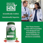 Lutein 20mg with Zeaxanthin 4mg 180 Softgels | Trans-Isomer Marigold Extract in Nature Identical 5:1 Ratio | Supports Healthy Eye, Skin and Brain | Non-GMO Soy & Gluten Free | by Health Thru Nutrition