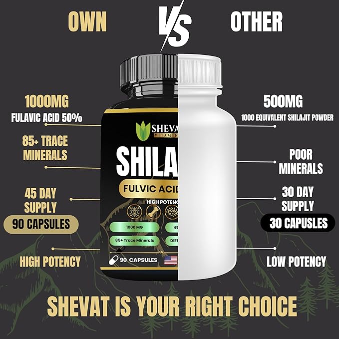 90 Shilajit Capsules for Men & Women 22000mg with 50% shilajit Fulvic acid organic Himalayan Natural Shilajit for Men Pure Shilajit Extract 85+Trace Mineral Supplements for Women Energy Boost-USA Made