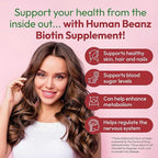 Human Beanz Biotin Jelly Bean Gummy Vitamins, Extra Strength Biotin for Hair, Skin and Nails, 5000mcg per Serving, Hair Growth Vitamins for Men and Women, 120 Strawberry Blast Jelly Beans, Kosher