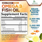 Omega 3 Fish Oil Supplements - 2400mg Fish Oil Per Serving - Triple Strength Omega-3 with EPA & DHA Fatty Acids - Natural Heart, Brain & Immune Support - Wild Caught, Bottled in USA - 180 Softgels
