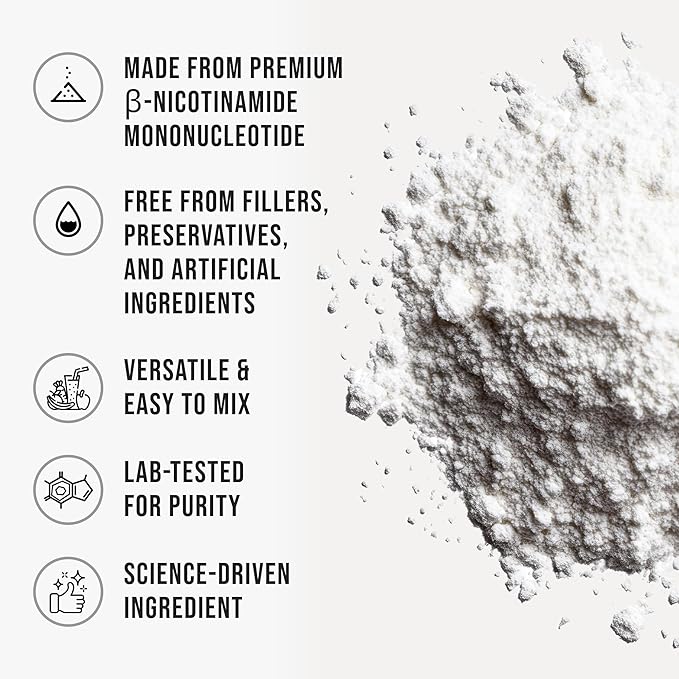 Pure NMN Powder Nicotinamide Mononucleotide Quick Dissolved NMN Supplement Powder 100% Unflavored NMN Supplement Supports NAD+ Levels Vegan Friendly Non-GMO, 180 Servings, 3.2 oz (90g)