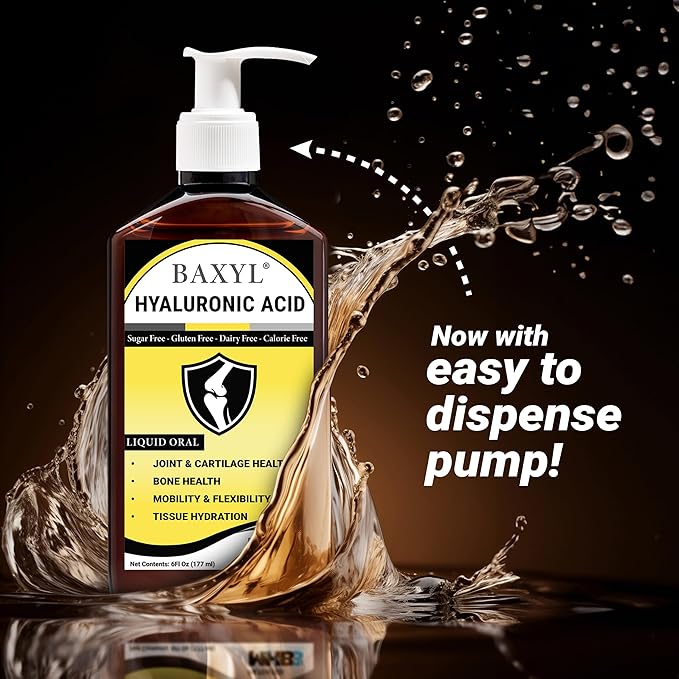 BAXYL Liquid Hyaluronic Acid Supplement for Joint Health - Patented MHB3 Formula for Bone, Skin,Eye Health & to Restore Cartilage - Vegan, Gluten-Free, Non-GMO for Comfort - 30-Day Supply