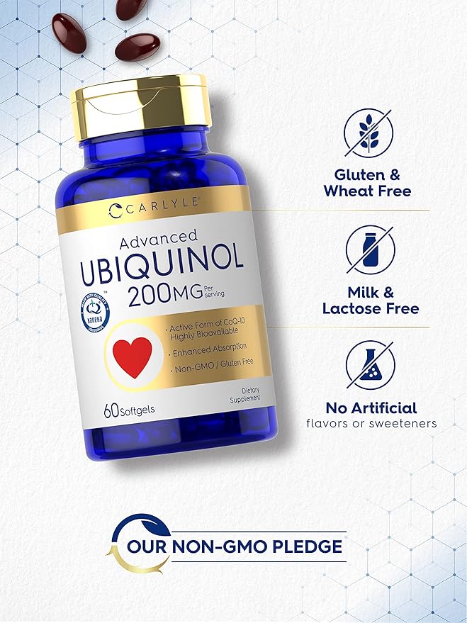 Carlyle Ubiquinol 200mg | 60 Softgels | High Absorption | Active Form of CoQ10 | Non-GMO, Gluten Free Supplement