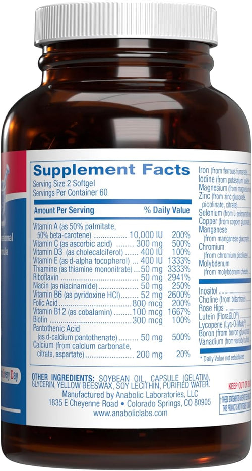30-In-1 Adult Multivitamin with Iron - Antioxidant Rich Over 50 Multivitamin for Women and Men with Vitamins A C D E B Complex Zinc Magnesium Myo Inositol Lutein Lycopene & More - 2 Month Supply