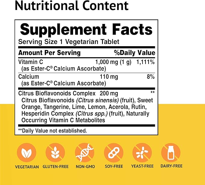 American Health Ester-Vitamin C with Citrus Bioflavonoids 1Vitamin 000 Milligrams 180 Veg Tabs