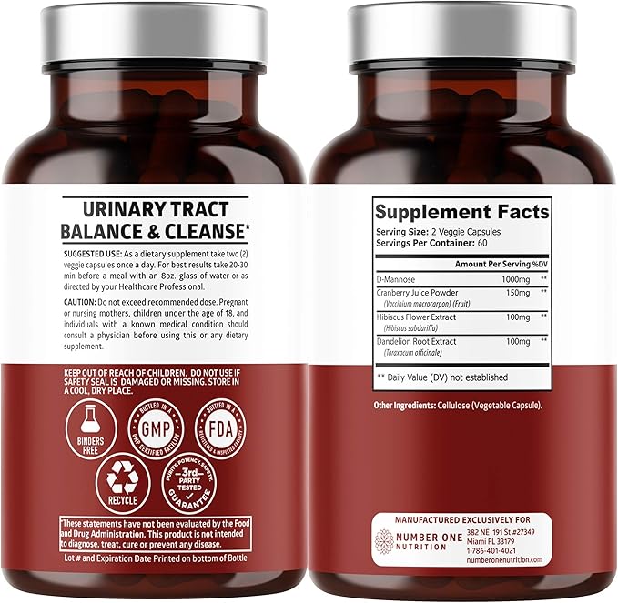 Number One Nutrition N1N Premium Magnesium Complex [500mg] High Absorption and D-Mannose [1350mg with Cranberry & Hibiscus], Non-GMO and Gluten-Free, 2 Pack Bundle