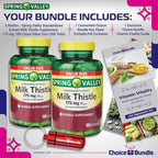 CHOICE BUNDLE Spring Valley Standardized Extract Milk Thistle Dietary Supplement Capsules 175 mg 180 Ct 2 pk (360 Total) + Vitamin Guide and Pill Container (4 Items)!
