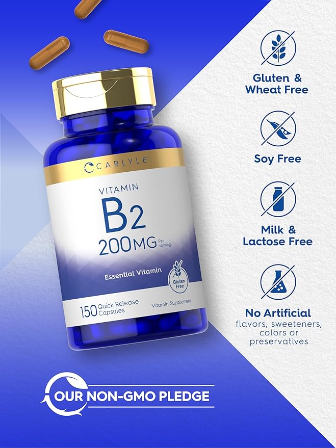 Carlyle Vitamin B2 200mg | 150 Count | Riboflavin | Non-GMO & Gluten Free Essential Supplement