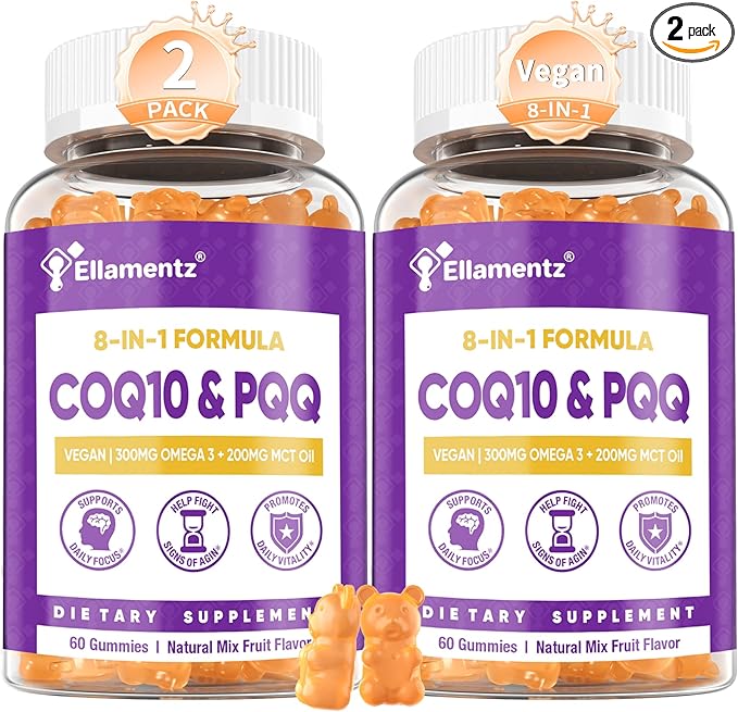 CoQ10 Gummies 200mg with PQQ, Red Yeast Rice & Omega 3 | High Absorption Coenzyme Q10 Supplements for Hear-t Health, Brain & Cellular Energy | Sugar-Free, Vegan, 120 Counts