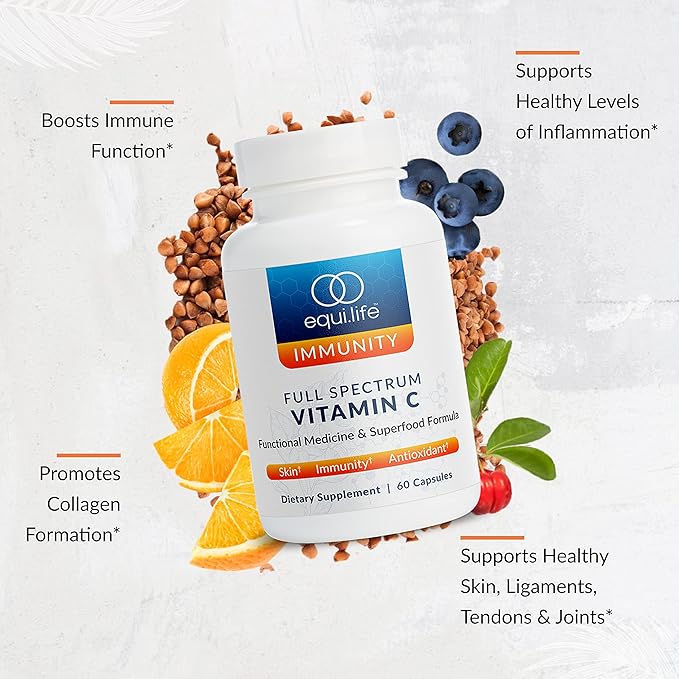 Equilife Full Spectrum Vitamin C Supplement with Quercetin, Hibiscus, and Rutin, Plant Based Antioxidant Formula, Gluten Free, Soy and Dairy Free, Non GMO, Easy to Use, 60 Capsules