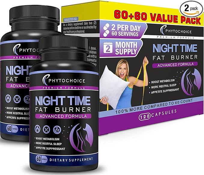Nighttime Fat Burner with Melatonin - Appetite Suppressant for Weight Loss - Night time Fat Burner for Women Supporting Sleep & Relaxation - Weight Loss Diet Pills that Work at Night - 2 Pack