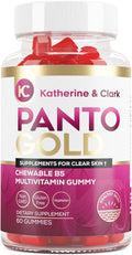 Katherine & Clark Panto Gold Vitamin B5 Pantothenic Acid Gummies for Acne - Hair Skin and Nails Gummies - Biotin, Zinc, Folic Acid Chewable Non-GMO Gluten-Free for Body - Oily Skin Gummies - 60 Count