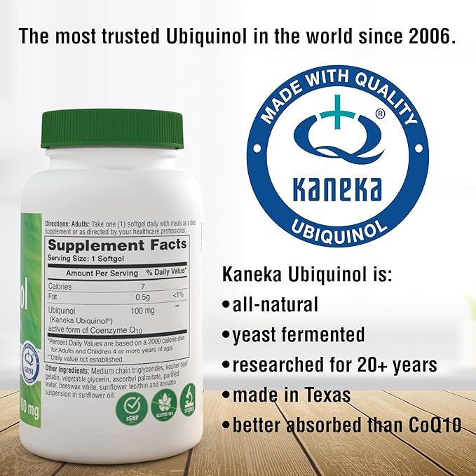Health Thru Nutrition Ubiquinol 100mg 120 Softgels as Kaneka QH Reduced CoQ-10 | Stabilized - 3rd Party Tested | Enhanced Bioavailability | Cardiovascular & Mitochondria Function Support | Non-GMO