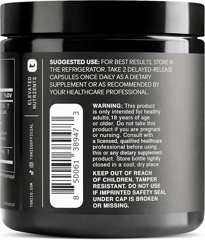 Toniiq 200 Billion CFU Probiotic Supplement 30 Verified Third-Party Tested Strains - Fully Shelf-Stable Probiotics Formula with Prebiotic Blend - Extended Release Capsules