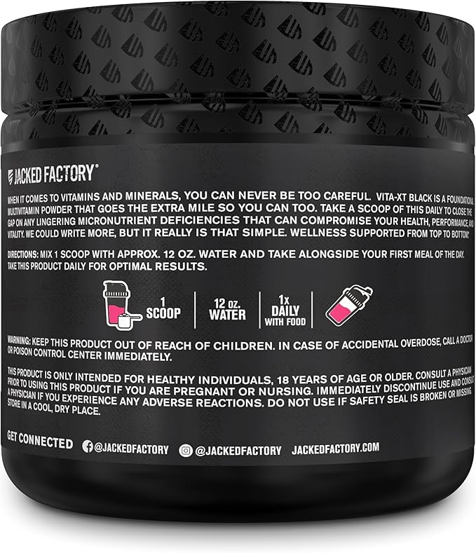Jacked Factory Vita XT Performance Vitamin Powder - Daily Multivitamin Powder for Men with KSM-66 Ashwagandha, Prebiotic Fiber, Vitamin A, C, D, K, B6, B12, & More - Fruit Punch, 30Sv