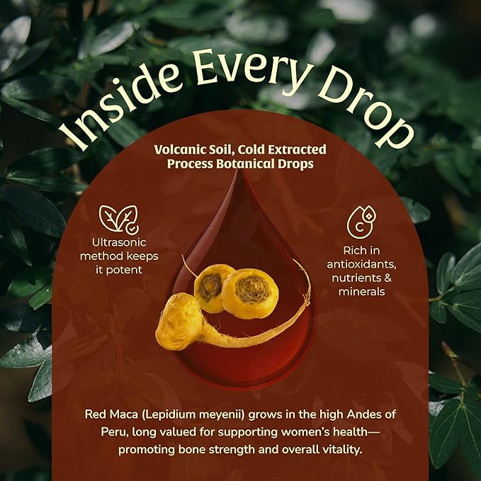 Red Maca Root Extract 50ml – Peruvian Maca Liquid Drops | Vegan, Non-GMO Clean Plant-Based Formula for Men & Women – 60 Servings