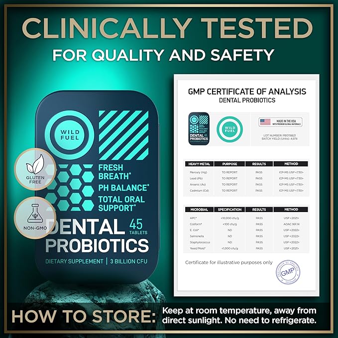 3-PACK Oral Probiotics for Teeth, Bad Breath, Gum Health - 3bn CFU K12 Lactobacillus Salivarius, Acidophilus, Casei, Dental Probiotic in a Travel Tin - 135Fresh Breath Mint Dental Probiotics Pills