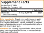 Bronson Vitamin D3 5,000 IU (125 mcg) Certified Organic High Potency Non-GMO Vitamin D Supplement, 360 Tablets
