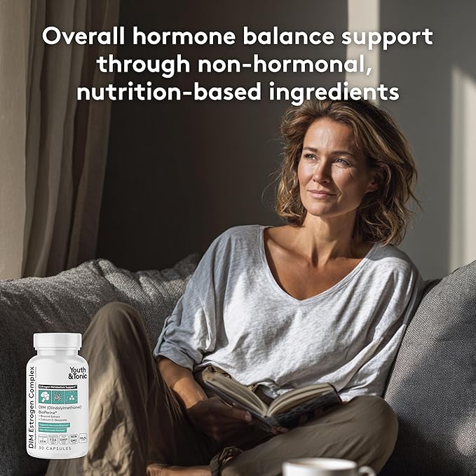 Youth & Tonic DIM Estrogen Complex – Estrogen Metabolism Support, Non-Hormonal Plant-Derived Formula with Broccoli Extract, Calcium D-Glucarate & BioPerine®, 30 Capsules