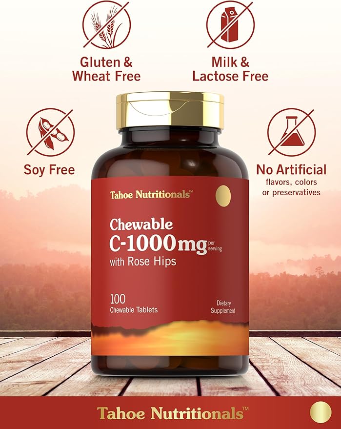Carlyle Vitamin C Chewables | 1000mg | 100 Tablets | Natural Orange Flavor | Vegetarian, Non-GMO & Gluten Free Supplement | Tahoe Nutritionals