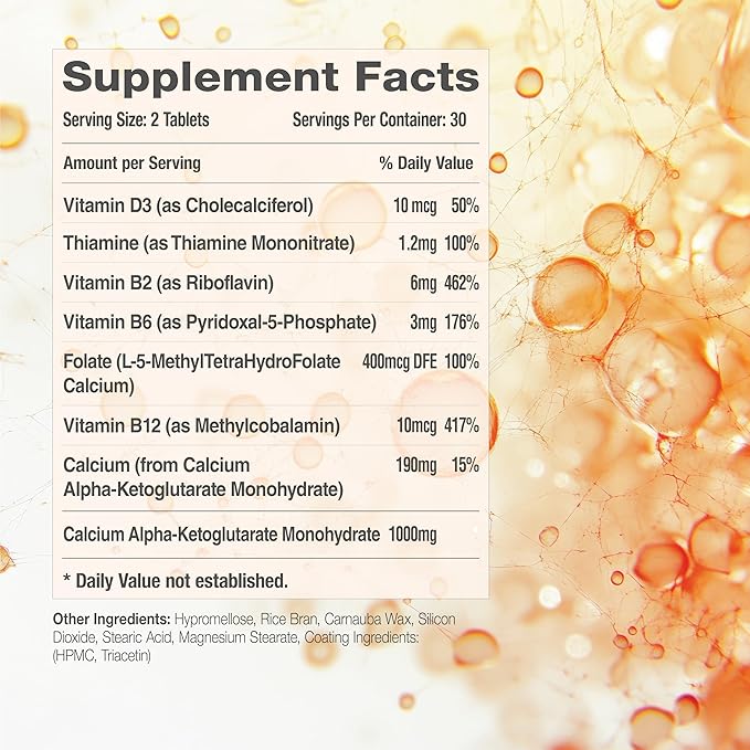Rejuvant Women's AKG Longevity Supplement 1000MG Ultra 98% Pure (Calcium Alpha-Ketoglutarate), Patented Vitamin Rich Controlled Release Formula Supports Cell Repair and Quality of Life, 180 Tablets