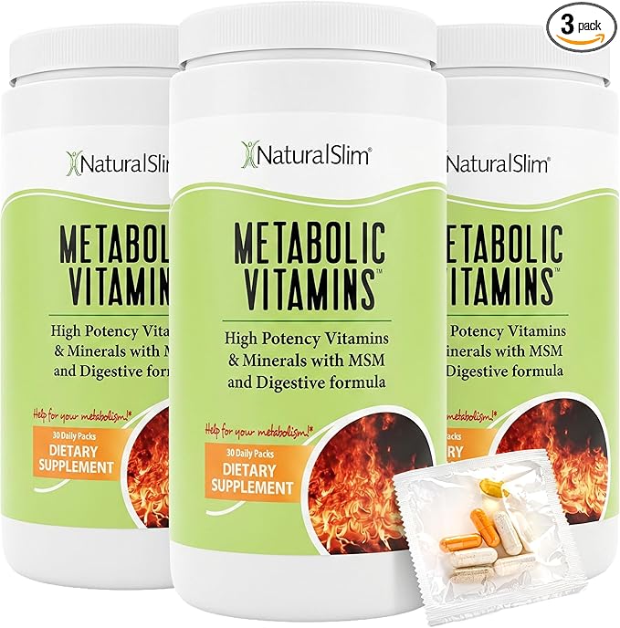NaturalSlim Metabolic Vitamins - Combination of High Potency Multivitamins, Minerals, B Complex, Msm, & Digestive Formula Supplements for Men & Women - Energy & Metabolism Support - 3pack