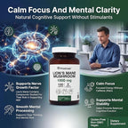 PRISTINE'S Lion's Mane Mushroom Supplement Capsules - Focus & Cognitive Function Adaptogen - 1000mg 60 Day Supply - Immunity, Memory and Focus for Adults - Vegan - Non-GMO Glass Bottle