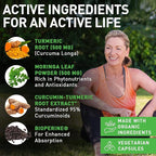 PIUS NATURE Turmeric Moringa - Organic Turmeric Curcumin Supplements and Organic Moringa Powder - 120 Veggie Capsules Supplement for Women and Men