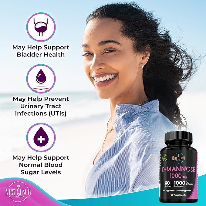 D-Mannose 1000 mg, 120 Vegan Caplets, Dietary Supplement, by NextGenU