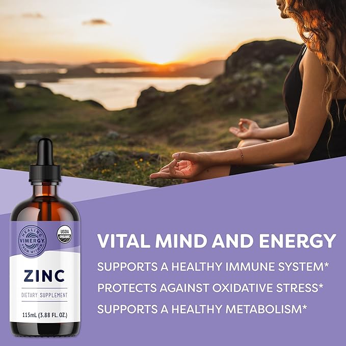 VIMERGY USDA Organic Zinc Supplements for Women & Men (7.5mg Liquid Zinc Per Serving) Fast-Absorbing Immune Support, Promotes Healthy Bones & Skin, Vegan, Up to 57 Servings (115 mL)
