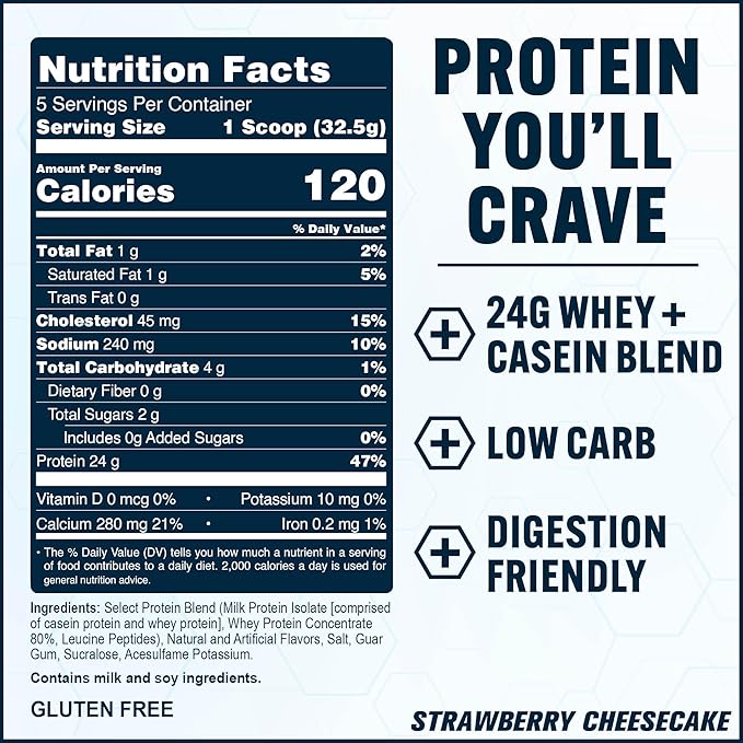 PEScience Select Protein Powder, Whey and Casein Blend, Gluten Free, Low Carb Protein Powder for Women and Men, Low Calorie, Keto Friendly - Strawberry Cheesecake, 5 Servings