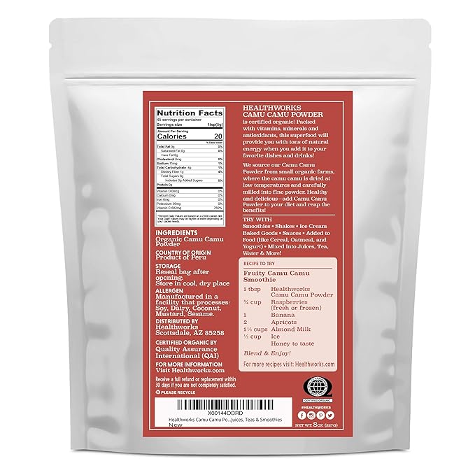 Healthworks Superfoods Camu Camu Powder Organic - 8 Oz - All-Natural & Certified Organic - Antioxidants, Vitamin C & Potassium - Peruvian Origin - Juices, Teas & Smoothies