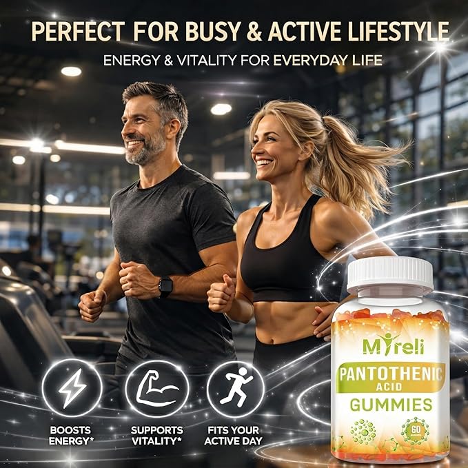 Pantothenic Acid Gummies - Vegetarian Vitamin B5 Supplement, D-Calcium Pantothenate Formula, Non-GMO, Gluten Free, 60 Chewables, Gelatin Free, Soy Free, Dairy Free, No Artificial Colors
