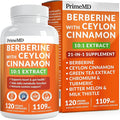 PrimeMD 21-in-1 Berberine Supplement with Ceylon Cinnamon with Chromium, Bitter Melon and Green Tea Extract and Black Pepper Extract for Energy (120 ct, Pack of 1)