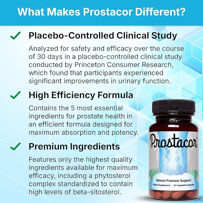 Prostacor - Natural Prostate Support Supplement - Non-GMO, Vegan, Gluten-Free