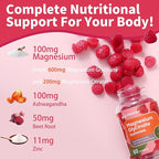 Magnesium Glycinate Gummies, Sugar Free Magnesium Supplement w/Ashwagandha, Zinc, Vegan Magnesium Glycinate Supplement for Adults - 120 Cherry Gummies