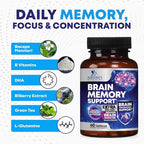 Brain Memory Supplement Pills - 3X Strength Nootropics for Concentration, Clarity & Focus Support - Brain Health Cognitive Vitamins with Bacopa, Phosphatidylserine & DMAE, Brain Booster - 60 Capsules