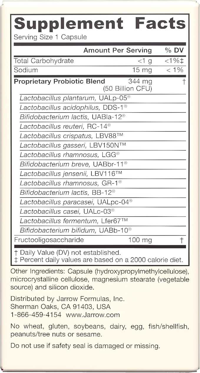 Jarrow Formulas Fem-Dophilus Vaginal & Digestive Probiotic 50 Billion CFU, 9 Clinically-Studied Strains, for Vaginal Flora & Yeast Balance, Urinary Tract, Digestive, & Immune Support, 30 Capsules